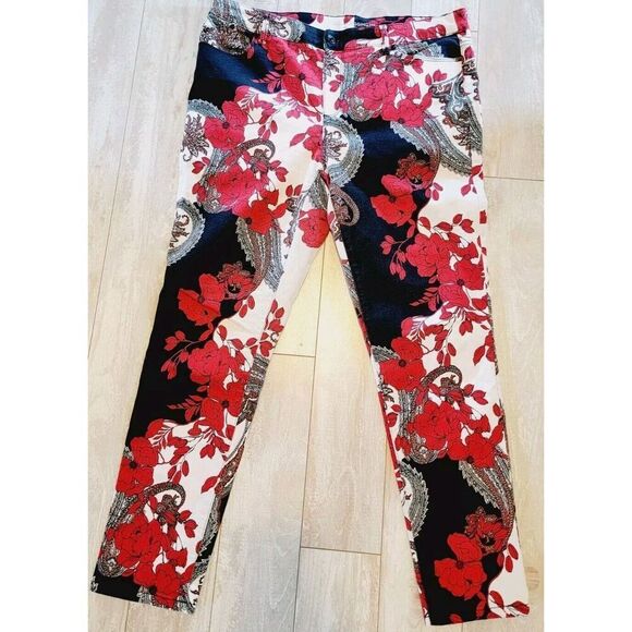 Chico's 2.5 Platinum Jeggings Women’s ‎ Medium Colorful Floral Bk/Wh/Red Large - Picture 2 of 7
